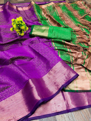 HouseOfCommon Self Design Kanjivaram Art Silk, Pure Silk Saree(Purple)