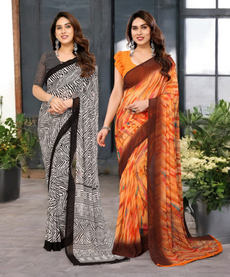 THE URBAN DIVA Printed Bollywood Georgette Saree(Pack of 2, Multicolor)