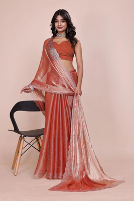 JS Clothing Mart Woven, Embellished, Self Design Kanjivaram Jimmy choo Saree(Orange)