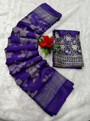 Zari and Ziba Dyed Bollywood Chiffon Saree(Purple)