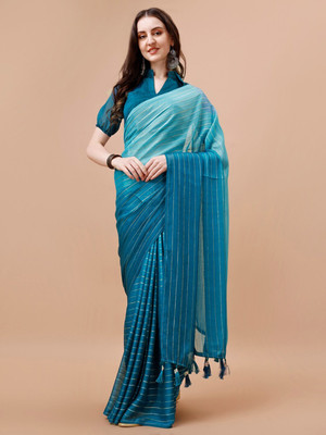 arlima Ombre, Dyed, Solid/Plain, Graphic Print, Printed, Self Design Bollywood Georgette Saree(Light Blue, Blue)