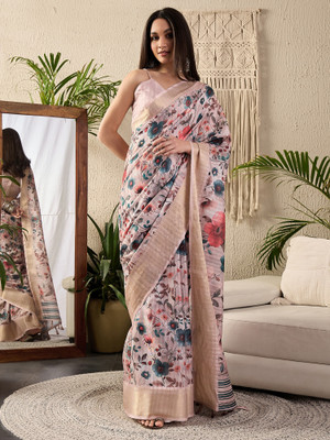 Sareemall Digital Print Chinnalapattu Cotton Blend Saree(Cream)