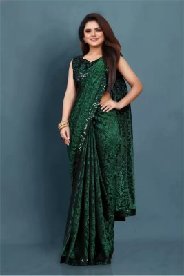 TRIMURTIPRINTS Self Design, Embellished, Woven Bollywood Lycra Blend Saree(Green)