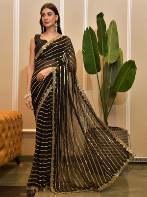 KV Fashion Embroidered Bollywood Georgette Saree(Black)