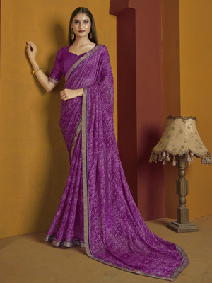 Tasrika Floral Print, Geometric Print, Digital Print, Printed Bollywood Chiffon Saree(Purple)