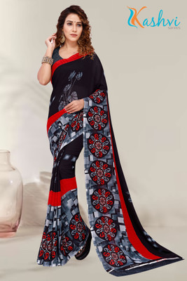 Kashvi Printed Daily Wear Georgette Saree(Black)