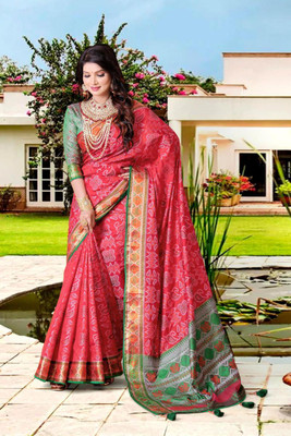 LAVYANSH CREATION Printed Patola Silk Blend Saree(Red)