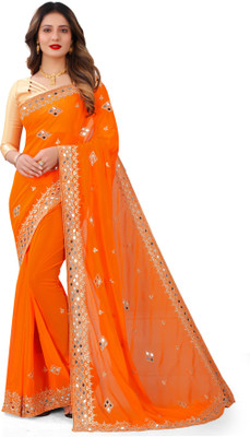 NETRA BOUTIQUE Embroidered Daily Wear Georgette Saree(Orange)