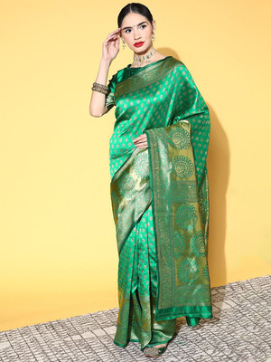 Anouk Rustic Woven Dharmavaram Silk Blend Saree(Green)