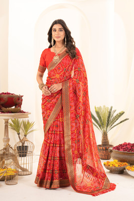 Pranamita Printed Bandhani Georgette Saree(Red)