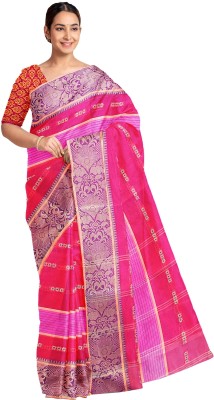 Sayak Creation Woven Tant Pure Cotton Saree(Pink)