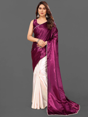 Aika Solid/Plain Bollywood Satin Saree(Purple)
