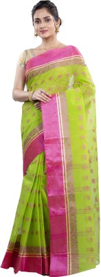 DipDiya Self Design Tant Pure Cotton Saree(Pink, Light Green)