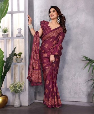FABMORA Printed, Blocked Printed Daily Wear Chiffon, Georgette Saree(Purple, Multicolor)