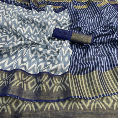 Kjs Embellished Ikkat Cotton Silk Saree(Grey)