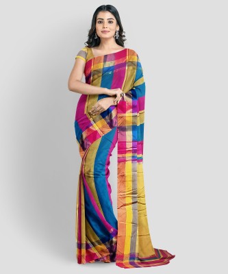 KAMANA TEXTILE QUALITY FASHION Color Block, Self Design, Woven, Checkered Handloom Cotton Silk Saree(Gold, Pink)