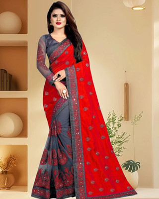 JAYAMENTERPRISE Embroidered Banarasi Lycra, Net Saree(Red)