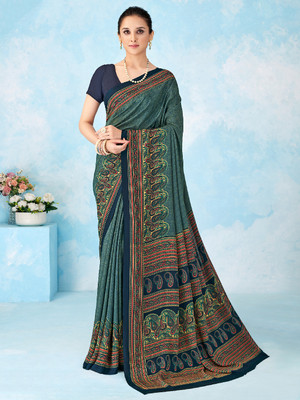 Pandadi Saree Printed Bollywood Chiffon Saree(Blue)