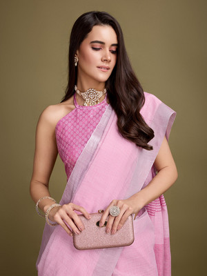 Divastri Self Design Bollywood Linen Saree(Pink)