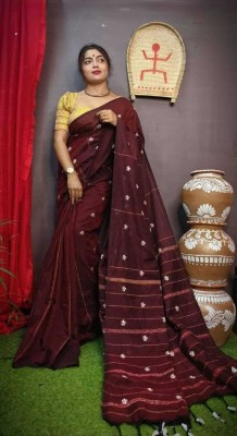 RM CREATION Self Design Handloom Handloom Cotton Blend Saree(Brown)