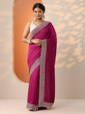 LIBAS Embellished Daily Wear Silk Blend Saree(Pink)