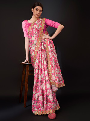 Divastri Embellished Bollywood Silk Blend Saree(Pink)