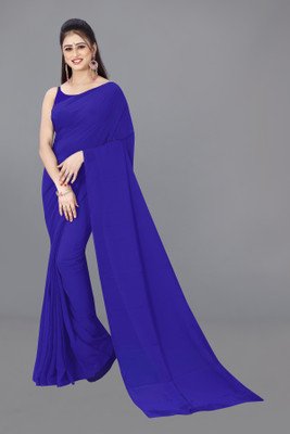 Anand Sarees Solid/Plain, Dyed Daily Wear Georgette Saree(Dark Blue)