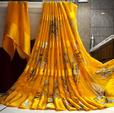 Sanjana Silk Floral Print Daily Wear Georgette Saree(Yellow)