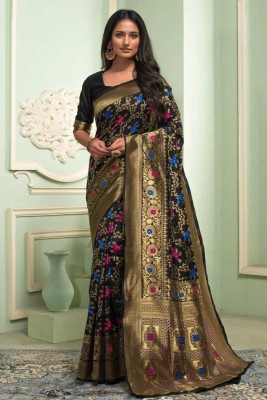 sweny Woven Kanjivaram Cotton Silk Saree(Black)