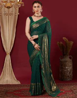 Samah Printed, Embellished Bollywood Georgette Saree(Green)