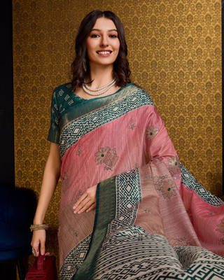 Divastri Digital Print Banarasi Silk Blend Saree(Blue)