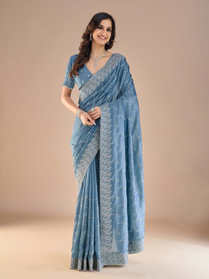 Tasrika Embellished Bollywood Silk Blend Saree(Light Blue)