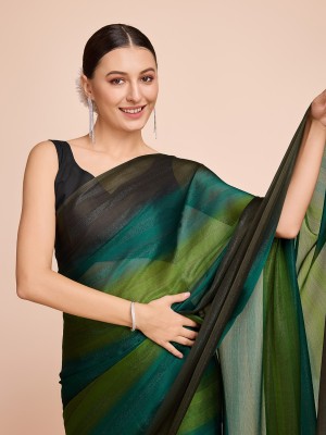 LEOSAGI Solid/Plain, Striped Bollywood Chiffon Saree(Green)