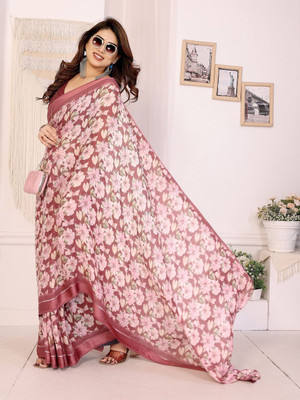 RAJESHWAR FASHION Floral Print, Printed Daily Wear Chiffon Saree(Maroon)