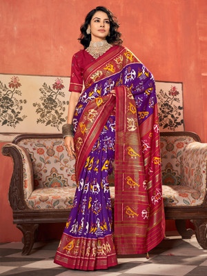 ANOUK Printed Patola Tussar Silk Saree(Purple)
