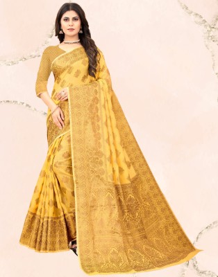 SPOTXY Self Design, Woven, Embellished Banarasi Art Silk, Cotton Silk Saree(Yellow)