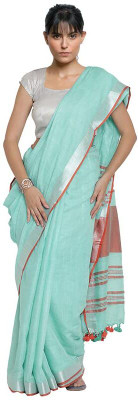 HAIDER ALI AND SONS Solid/Plain Bhagalpuri Cotton Linen Saree(Light Blue)