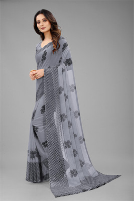 Nisha Creation Self Design Bollywood Chiffon Saree(Grey)