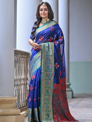 ANOUK Woven Kanjivaram Organza Saree(Dark Blue)