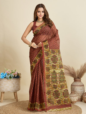 SHANVIKA Printed Daily Wear Pure Cotton Saree(Brown)