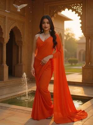 Moda Rapido Solid/Plain Bollywood Georgette Saree(Orange)