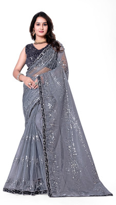PATTARI Embellished Bollywood Net Saree(Grey)