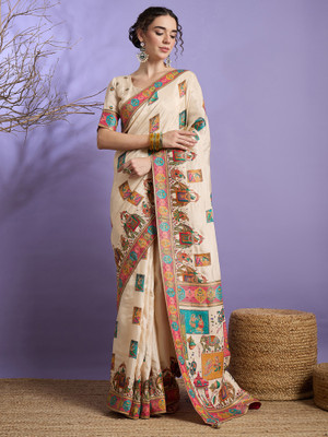 Sareemall Woven Banarasi Viscose Rayon Saree(Cream)