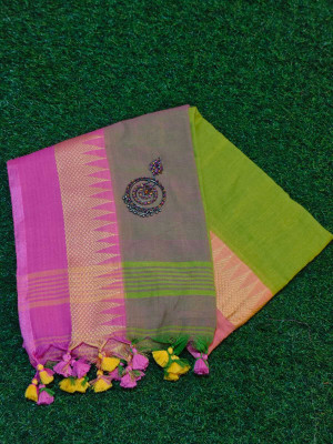 vromorkunjo Woven Handloom Cotton Blend Saree(Multicolor)