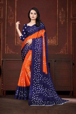 jihana fab Printed Bandhani Georgette Saree(Orange)