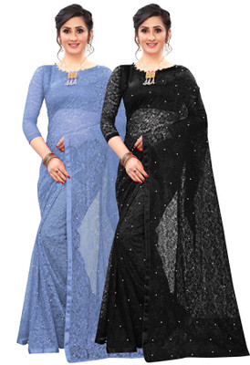 LOROFY Embellished Bollywood Net Saree(Pack of 2, Multicolor)
