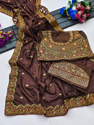 Darshan fab Embroidered Chinnalapattu Pure Silk Saree(Brown)