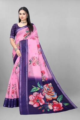 KALPNA CREATION Digital Print Bollywood Cotton Linen Saree(Pink)