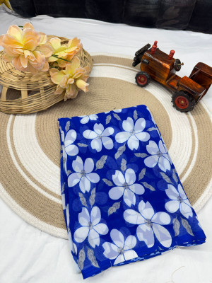Bhuwal Fashion Floral Print Daily Wear Georgette Saree(Blue)