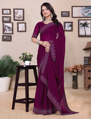 patu plus Solid/Plain Bollywood Georgette Saree(Purple)